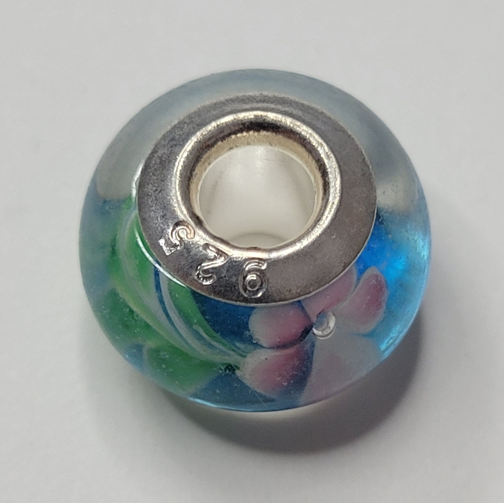 New! For Pandora Charm Bracelet S925 Sterling Silver Murano Glass Flower Bead